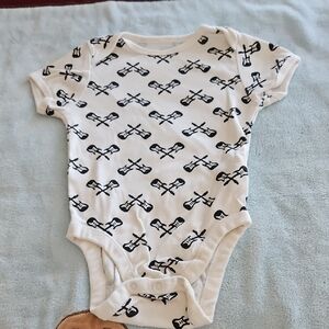 Old Navy White and Black Airplane Bodysuit